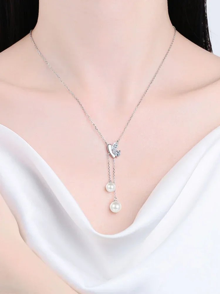Moissanite 925 Sterling Silver GRA Certified Elegant and Generous Pearl Pendant Necklace Women Jewelry Moissanite 925 Sterling Silver GRA Certified Elegant and Generous Pearl Pendant Necklace Women Jewelry