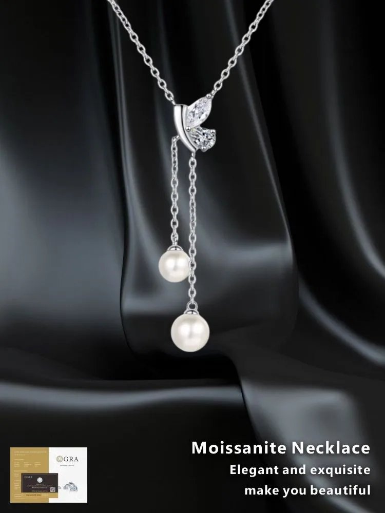 Moissanite 925 Sterling Silver GRA Certified Elegant and Generous Pearl Pendant Necklace Women Jewelry Moissanite 925 Sterling Silver GRA Certified Elegant and Generous Pearl Pendant Necklace Women Jewelry