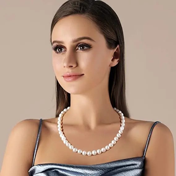 Colliers de perles de culture d'eau douce blanches véritables pour femmes et filles, cadeau en argent Sterling 925, collier de perles baroques pour femmes, nouvelle collection Colliers de perles de culture d'eau douce blanches véritables pour femmes et filles, cadeau en argent Sterling 925, collier de perles baroques pour femmes, nouvelle collection