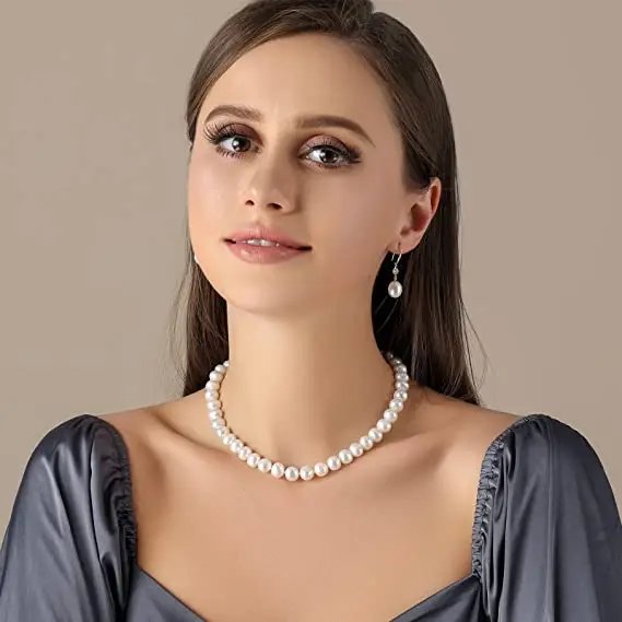 Colliers de perles de culture d'eau douce blanches véritables pour femmes et filles, cadeau en argent Sterling 925, collier de perles baroques pour femmes, nouvelle collection Colliers de perles de culture d'eau douce blanches véritables pour femmes et filles, cadeau en argent Sterling 925, collier de perles baroques pour femmes, nouvelle collection