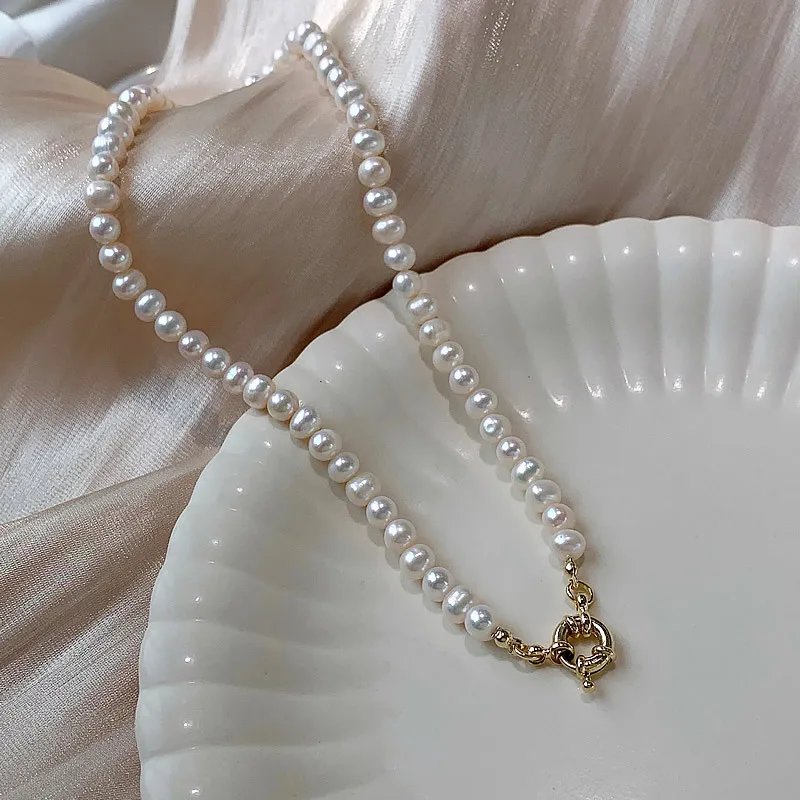 Perle d'eau douce naturelle de haute qualité, or 14K rempli de perles féminines, chaîne, collier, Promotion, bijoux cadeaux pour petite amie Perle d'eau douce naturelle de haute qualité, or 14K rempli de perles féminines, chaîne, collier, Promotion, bijoux cadeaux pour petite amie