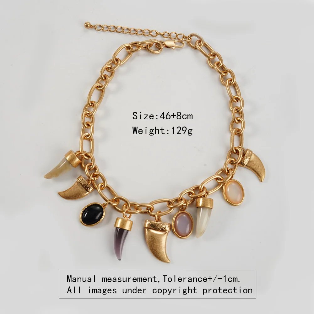 Collier pendentif en forme de corne de taureau, bijoux de clavicule de style bohème rétro, bijoux de fête vintage antiques Collier pendentif en forme de corne de taureau, bijoux de clavicule de style bohème rétro, bijoux de fête vintage antiques