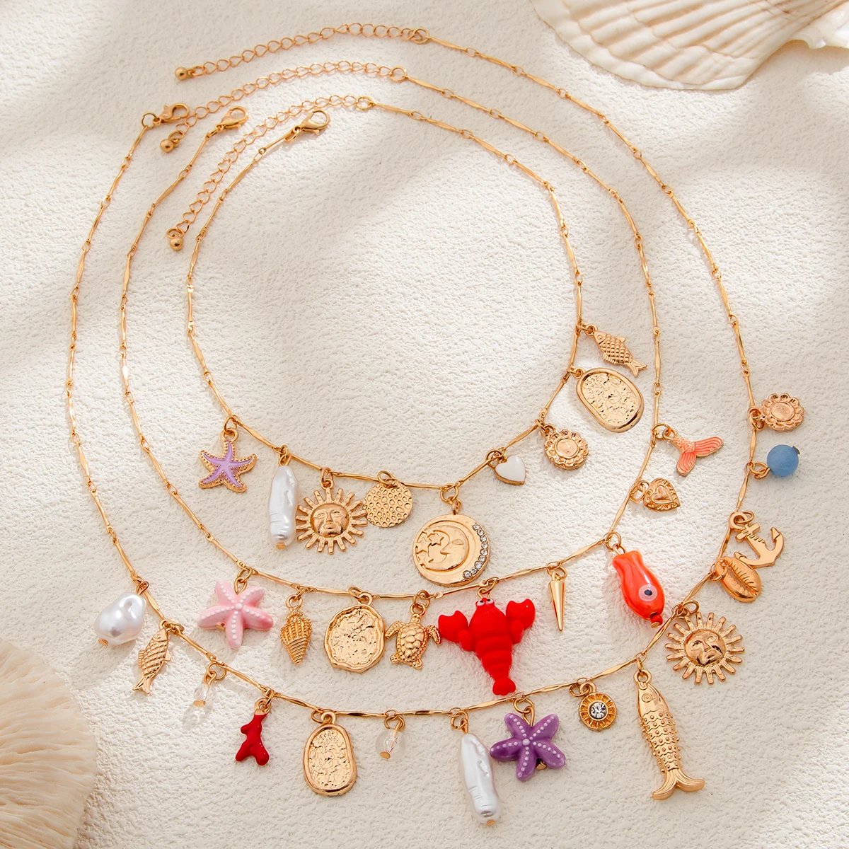 KunJoe-Collier de perles en or pour femme, ensemble de 3 pièces, style bohème, ajustable, plage, divers types, conque