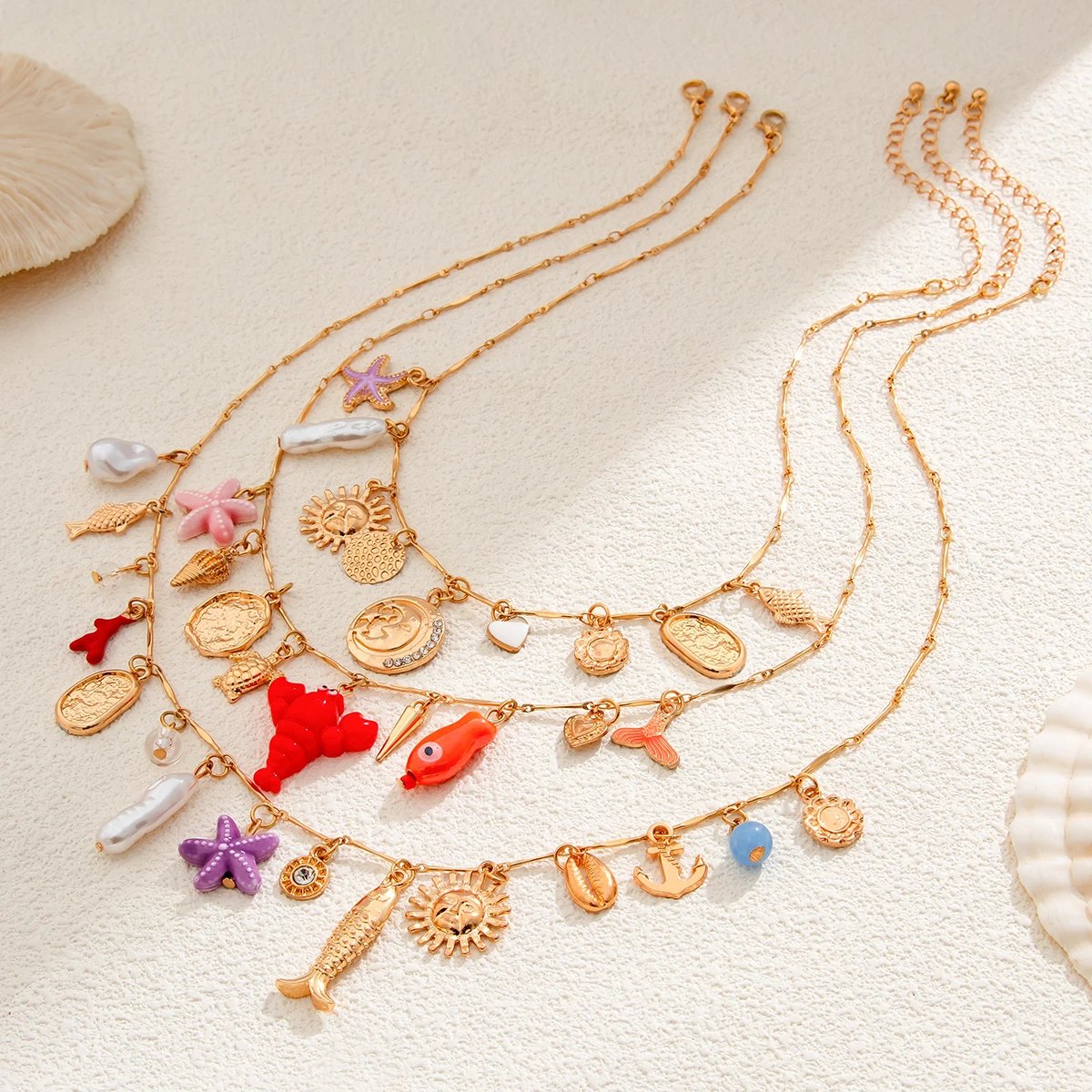 KunJoe-Collier de perles en or pour femme, ensemble de 3 pièces, style bohème, ajustable, plage, divers types, conque