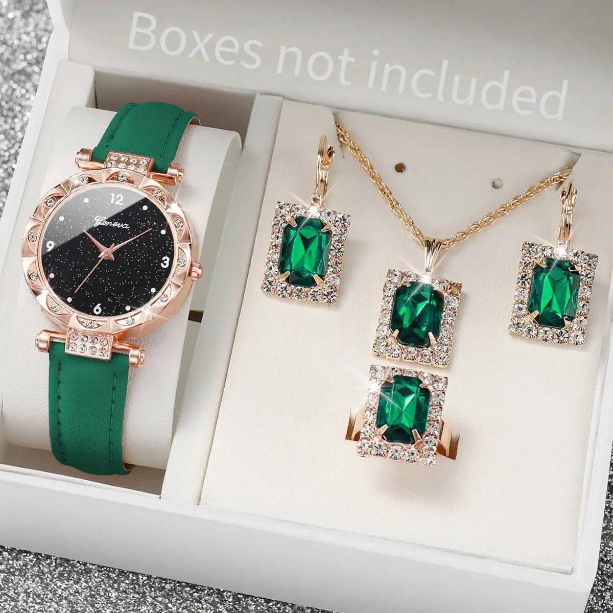 Montre à quartz avec bracelet en cuir pour femme, biscuits, ensemble de bijoux en diamant, montres pour femme, mode, sans boîte, 5 pièces par ensemble