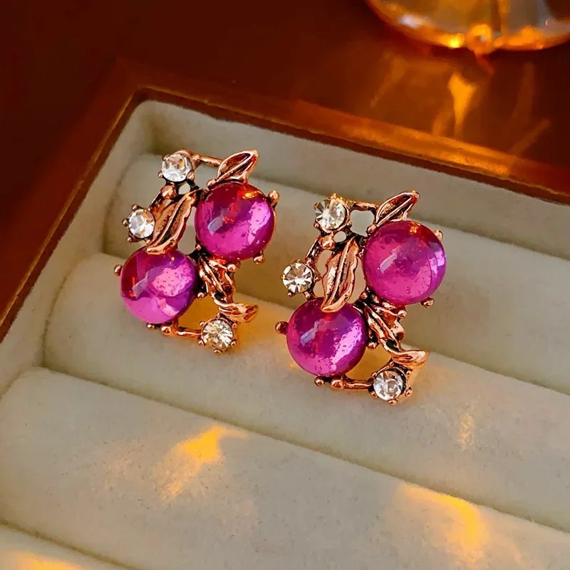 1/3 pièces Vintage violet rouge strass collier boucles d'oreilles Bracelet ensemble feuille fleur collier en métal pour les femmes ensembles de bijoux exquis