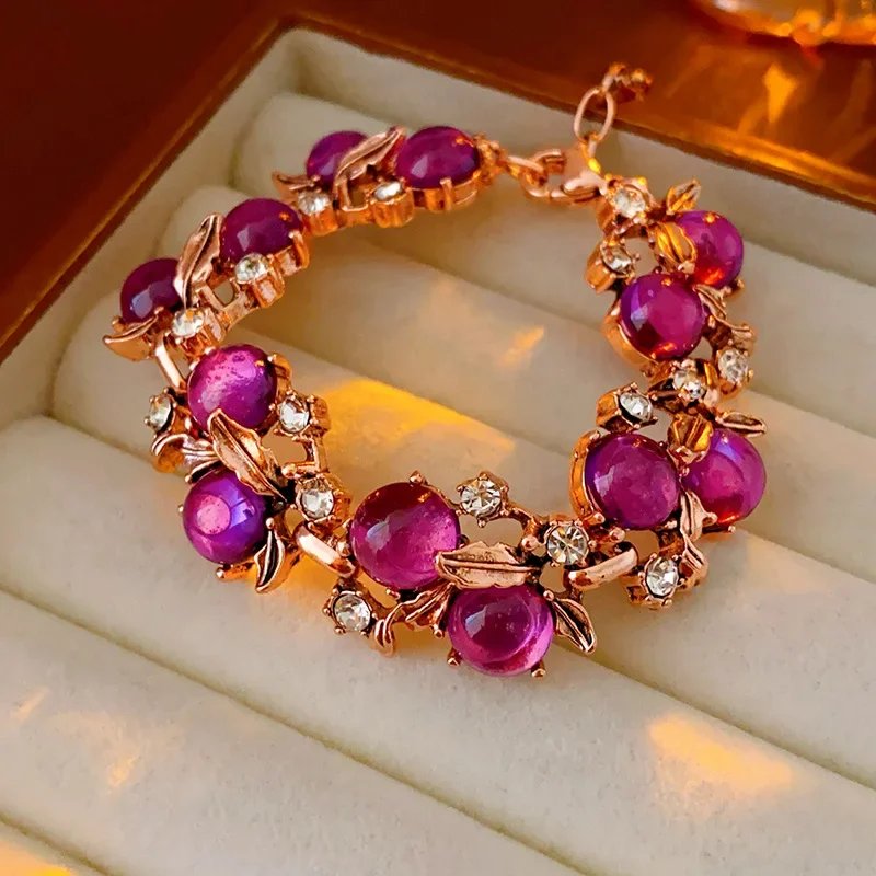 1/3 pièces Vintage violet rouge strass collier boucles d'oreilles Bracelet ensemble feuille fleur collier en métal pour les femmes ensembles de bijoux exquis
