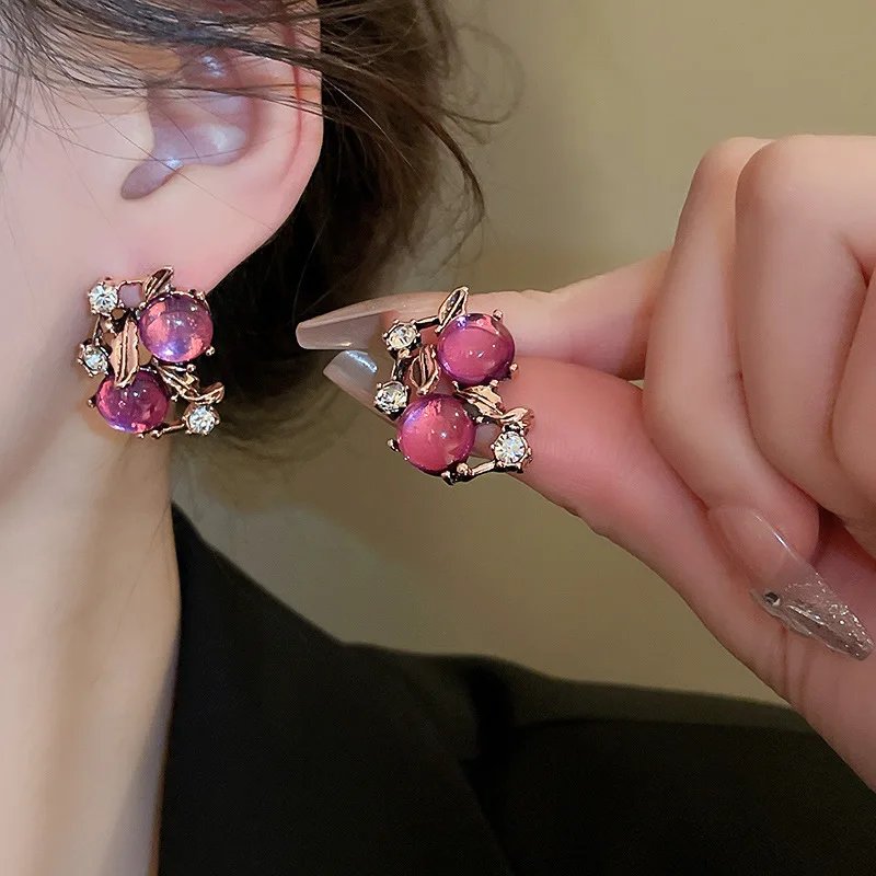 1/3 pièces Vintage violet rouge strass collier boucles d'oreilles Bracelet ensemble feuille fleur collier en métal pour les femmes ensembles de bijoux exquis