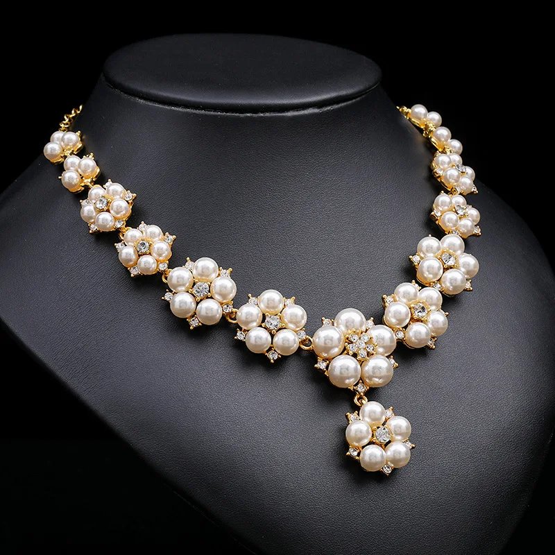 Ensemble de bijoux en alliage, 3 pièces, collier de perles réglables, boucles d'oreilles, bijoux de fête de mariage, vêtements quotidiens pour dames