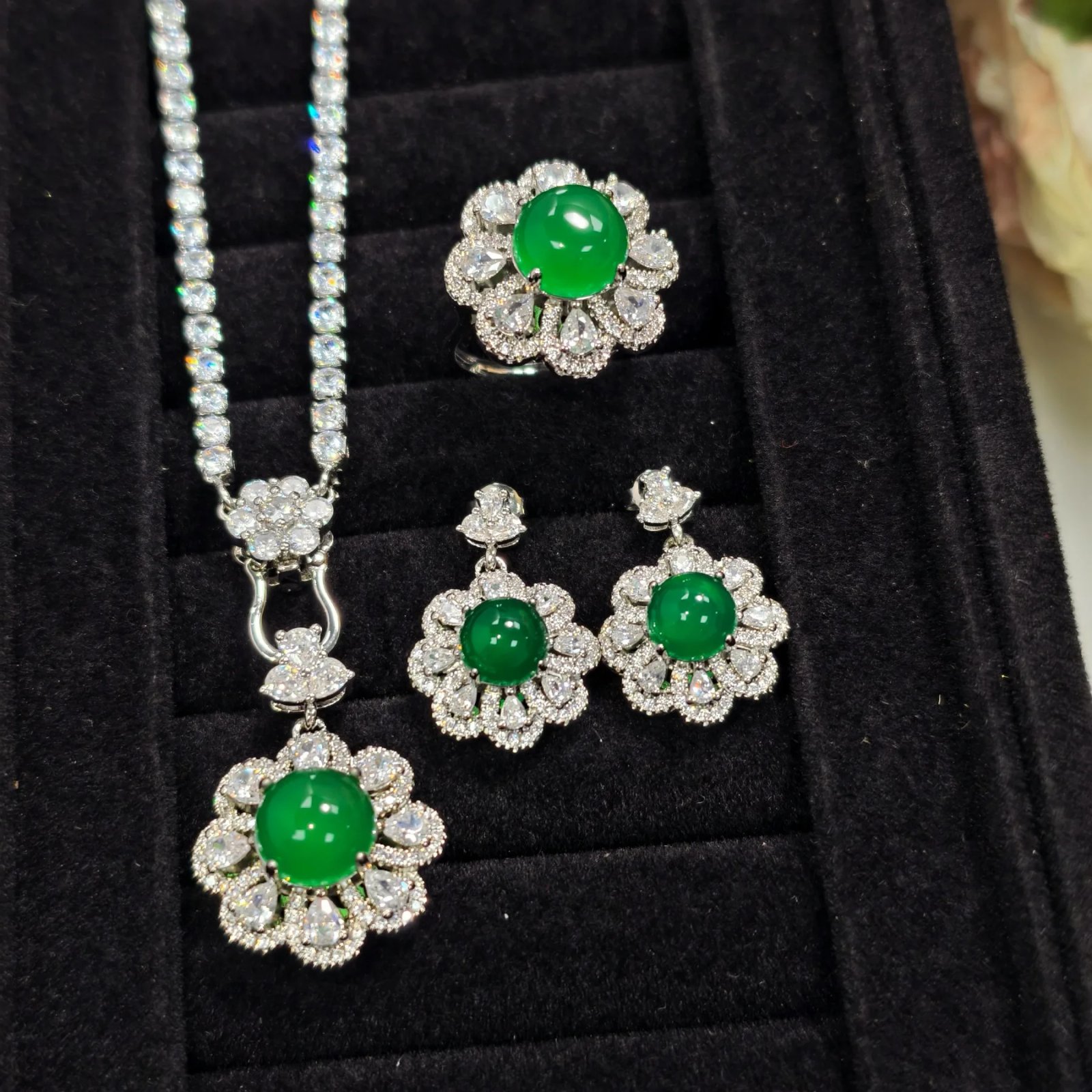 Ensemble de bijoux Vintage en diamant de Jade, bague de mariage en argent Sterling 925, boucles d'oreilles, collier, Bracelet pour femmes, bijoux de fiançailles de mariée