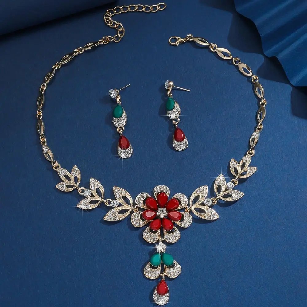 Ensemble de bijoux en cristal brillant pour fête de mariage, 3 pièces, boucles d'oreilles exquises en strass, collier de luxe en or pour femmes