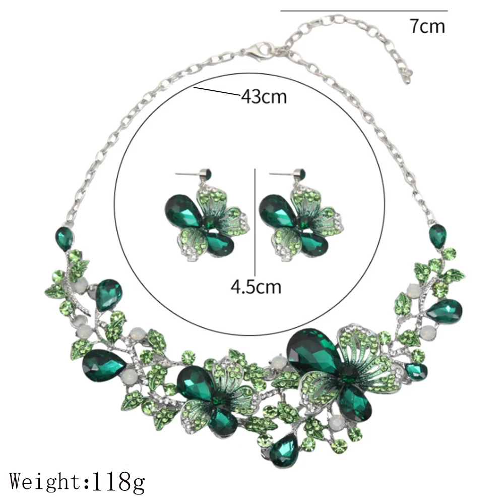 Ensemble de bijoux en cristal à fleurs Bauhinia, boucles d'oreilles multicolores avec collier assorti, collier de mariage, bijoux pour femmes