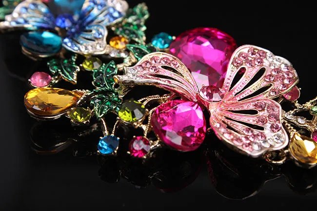 Ensemble de bijoux en cristal à fleurs Bauhinia, boucles d'oreilles multicolores avec collier assorti, collier de mariage, bijoux pour femmes