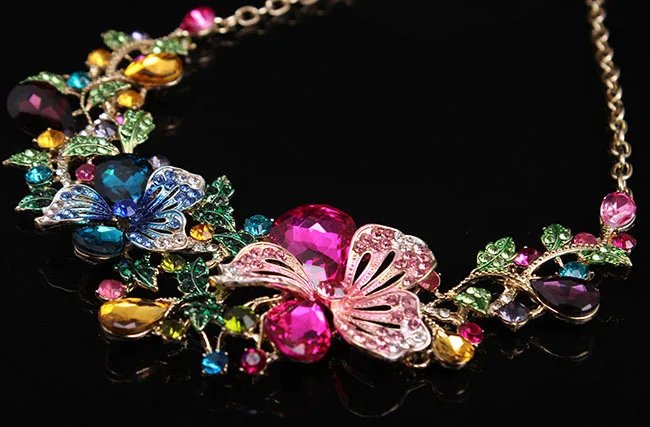Ensemble de bijoux en cristal à fleurs Bauhinia, boucles d'oreilles multicolores avec collier assorti, collier de mariage, bijoux pour femmes