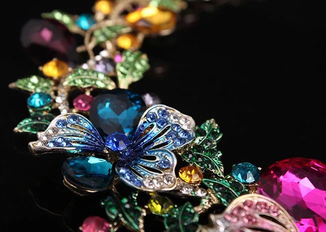 Ensemble de bijoux en cristal à fleurs Bauhinia, boucles d'oreilles multicolores avec collier assorti, collier de mariage, bijoux pour femmes