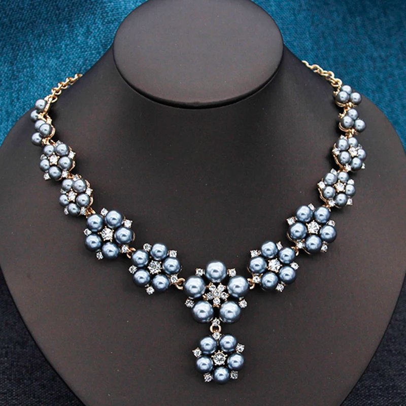 Collier ras du cou en perles pour femmes, boucles d'oreilles fleur, biscuits, gris, luxe, patients, ensembles de bijoux de mariage, accessoires