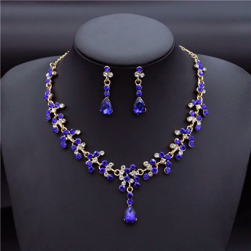 Ensemble de bijoux de mariage en cristal pour femmes, couleur or, strass, collier, longues boucles d'oreilles, accessoires pour robe de demoiselle d'honneur