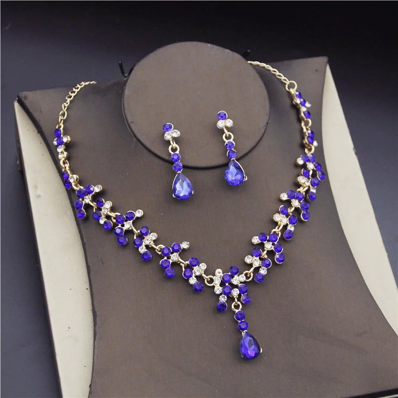 Ensemble de bijoux de mariage en cristal pour femmes, couleur or, strass, collier, longues boucles d'oreilles, accessoires pour robe de demoiselle d'honneur