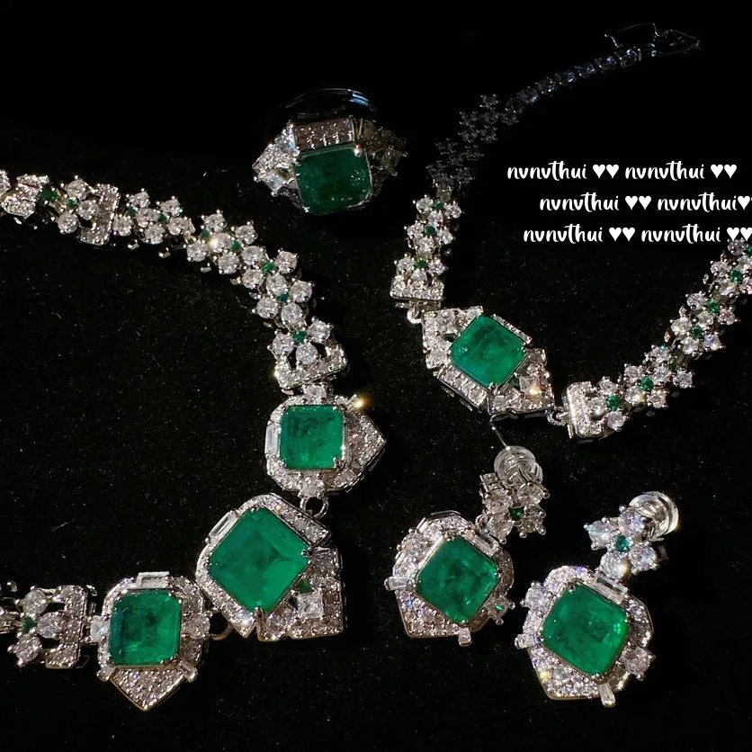 Ensemble de bijoux de mariage en Tourmaline émeraude, coupe princesse Vintage, couleur argent 925, accessoires de fête de Banquet pour femmes