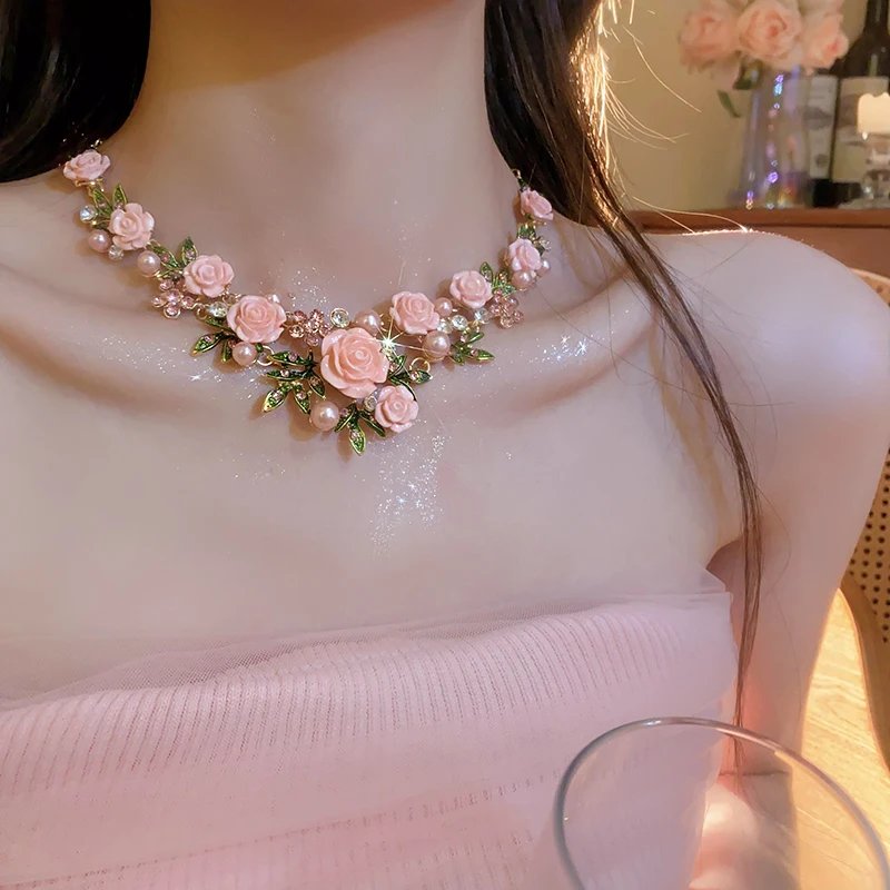 Colliers en résine biscuits goutte d'eau pour femme, fleur de cuir chevelu, perle de verre, colliers de la présidence, bijoux délicats, document rose et violet, 216.239.