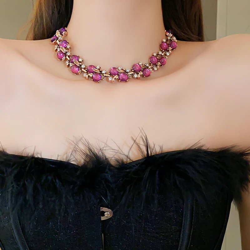 Colliers en résine biscuits goutte d'eau pour femme, fleur de cuir chevelu, perle de verre, colliers de la présidence, bijoux délicats, document rose et violet, 216.239.