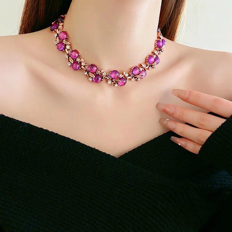 Collier en résine de biscuits rouge pour femme, fleur de cuir chevelu, breloques en métal, bracelet vintage, ensembles de bijoux exquis, tempérament, vente en gros