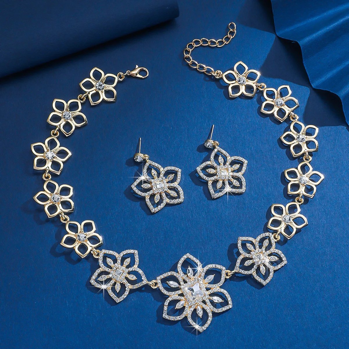 Collier de bijoux de luxe transfrontalier européen et américain, robe de mariée élégante, boucles d'oreilles entièrement en diamant, ensemble de bijoux pour