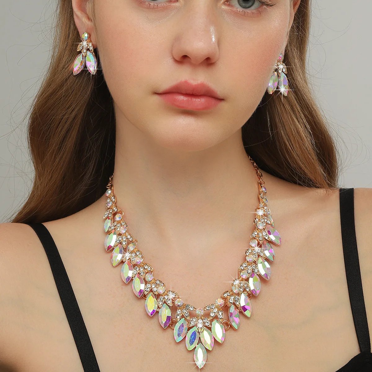 Ensemble de bijoux en métal pour femmes, 3 pièces, collier et boucles d'oreilles réglables, bijoux de jour pour filles, bijoux de fête de mariage