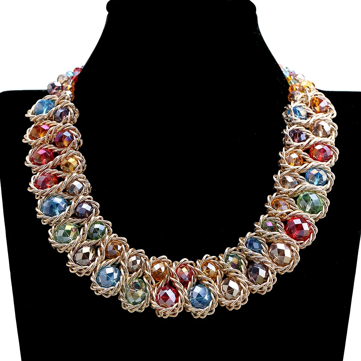 Ensembles de bijoux en perles de verre brillantes pour femmes, tour de cou ogo, collier et boucles d'oreilles, accessoire de fête de document en or