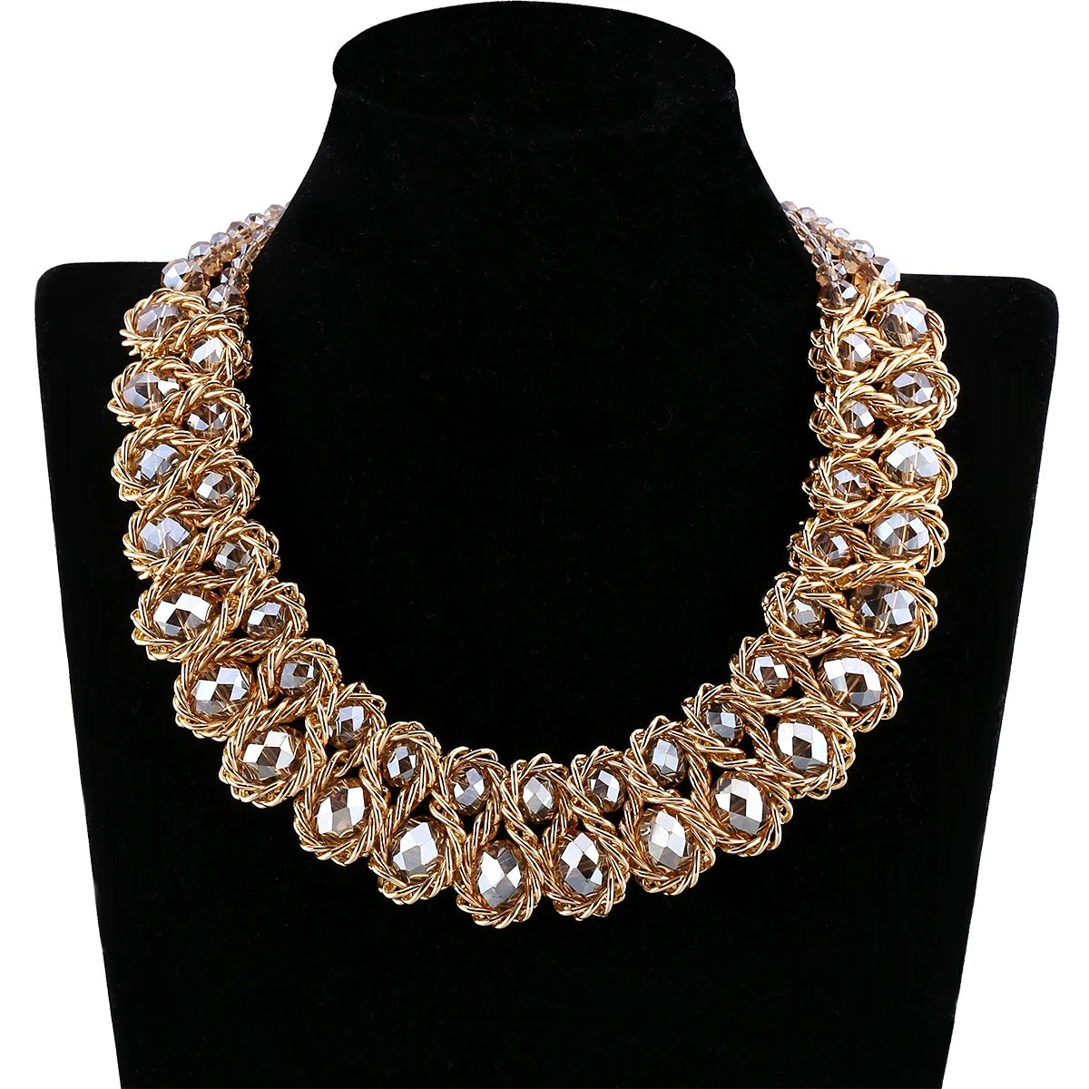 Ensembles de bijoux en perles de verre brillantes pour femmes, tour de cou ogo, collier et boucles d'oreilles, accessoire de fête de document en or