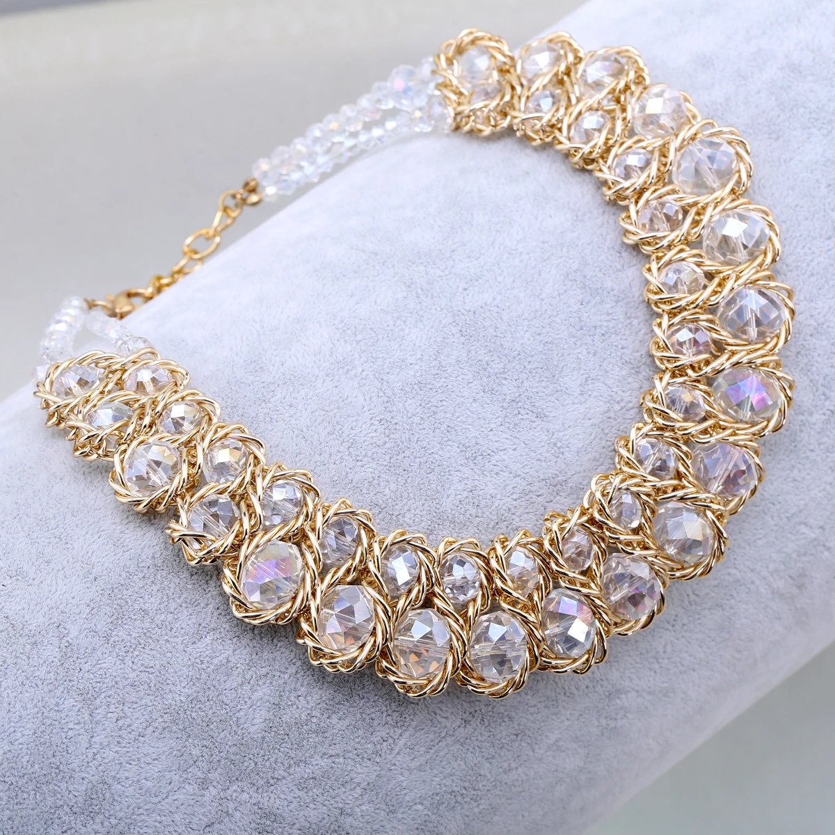 Ensembles de bijoux en perles de verre brillantes pour femmes, tour de cou ogo, collier et boucles d'oreilles, accessoire de fête de document en or