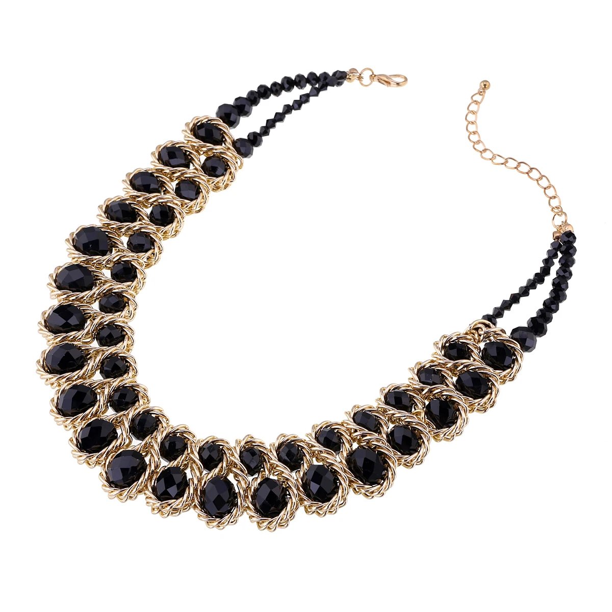 Ensembles de bijoux en perles de verre brillantes pour femmes, tour de cou ogo, collier et boucles d'oreilles, accessoire de fête de document en or