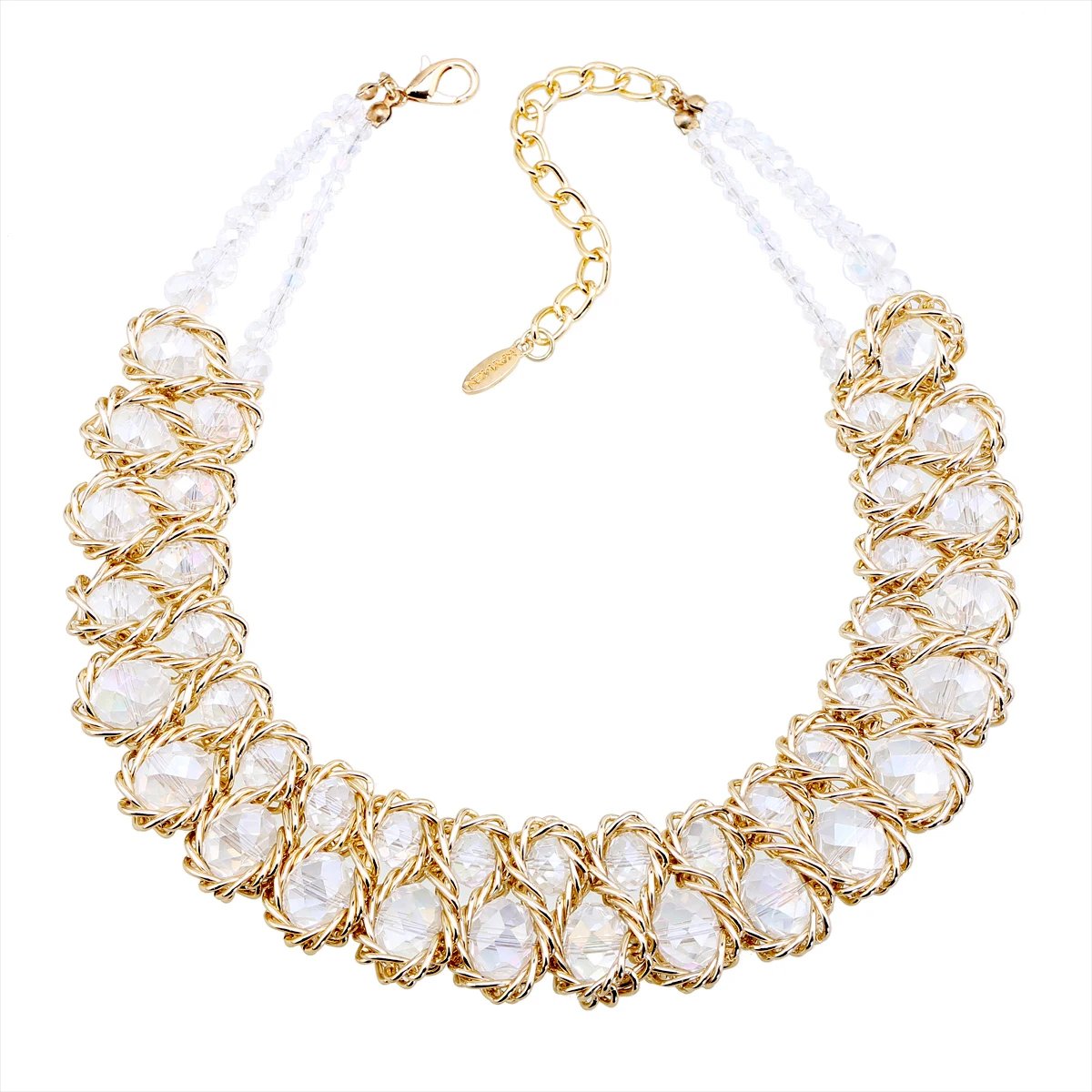 Ensembles de bijoux en perles de verre brillantes pour femmes, tour de cou ogo, collier et boucles d'oreilles, accessoire de fête de document en or