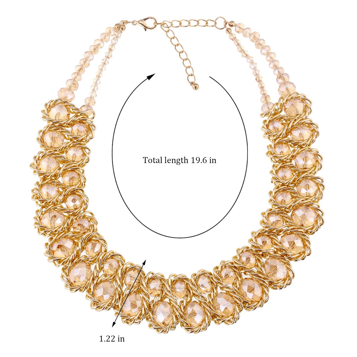 Ensembles de bijoux en perles de verre brillantes pour femmes, tour de cou ogo, collier et boucles d'oreilles, accessoire de fête de document en or