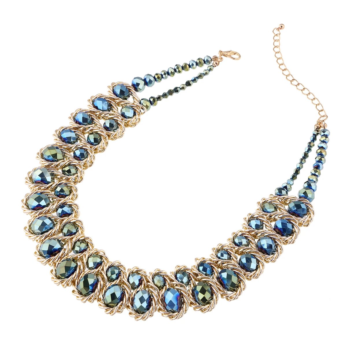 Ensembles de bijoux en perles de verre brillantes pour femmes, tour de cou ogo, collier et boucles d'oreilles, accessoire de fête de document en or