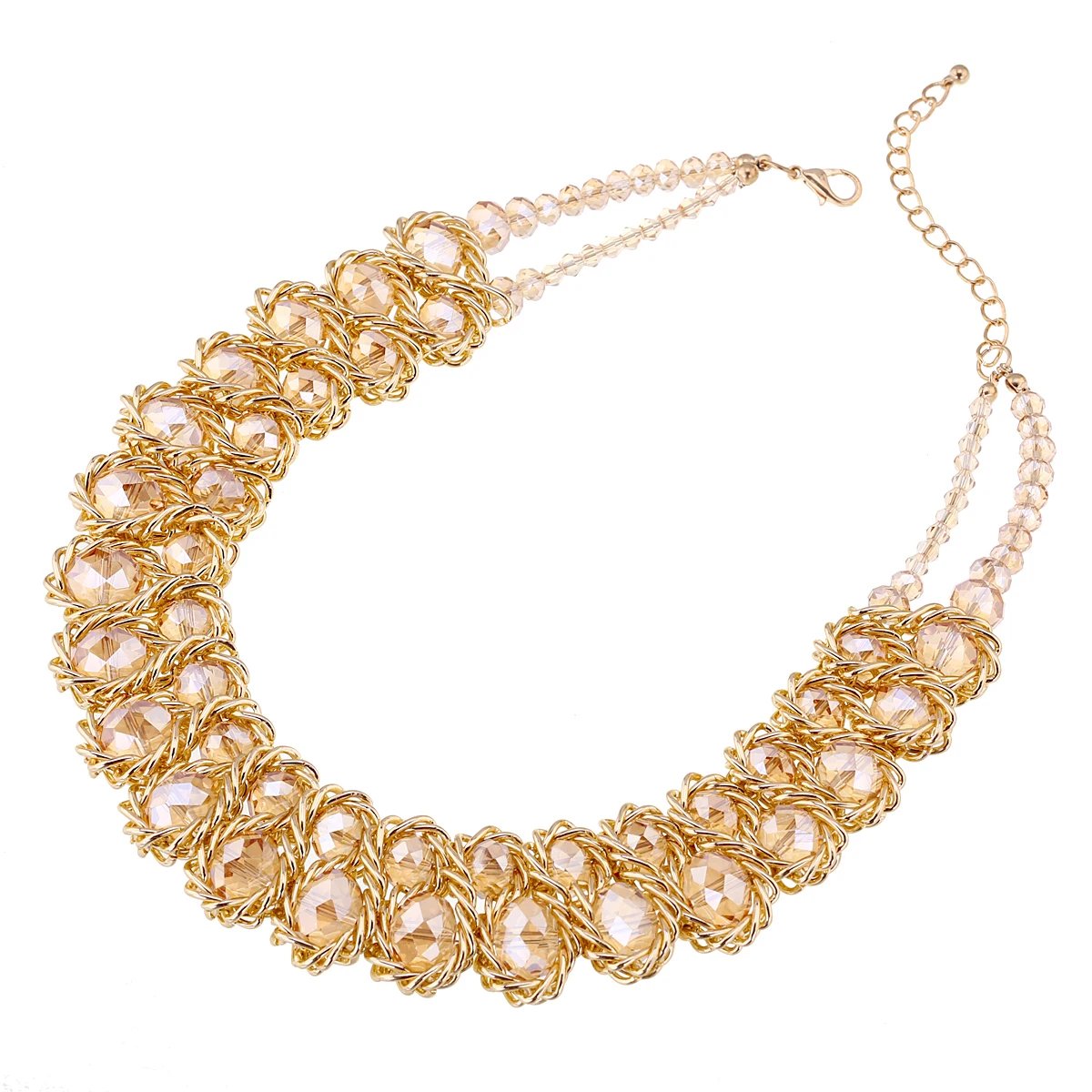 Ensembles de bijoux en perles de verre brillantes pour femmes, tour de cou ogo, collier et boucles d'oreilles, accessoire de fête de document en or