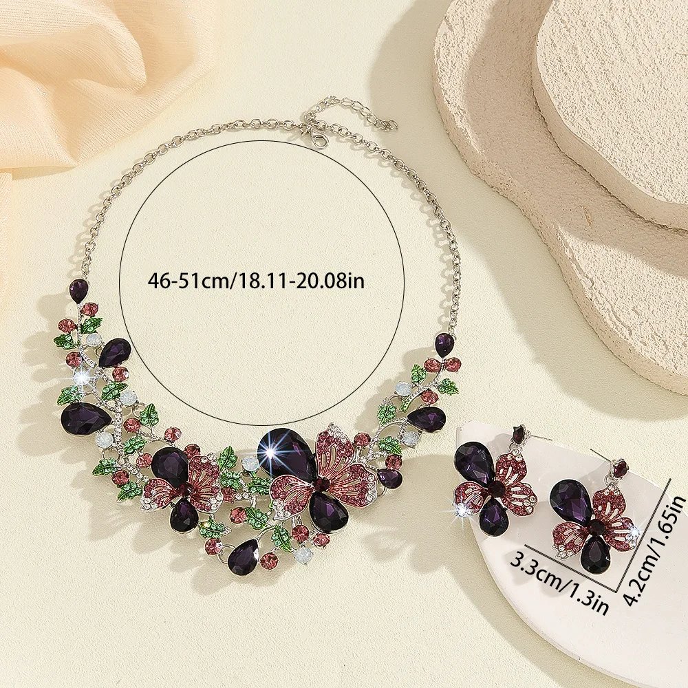 KMVEXO luxe fleur cristal collier boucles d'oreilles ensemble coloré Rose rouge collier pour les femmes mariages fête bijoux ensembles accessoires