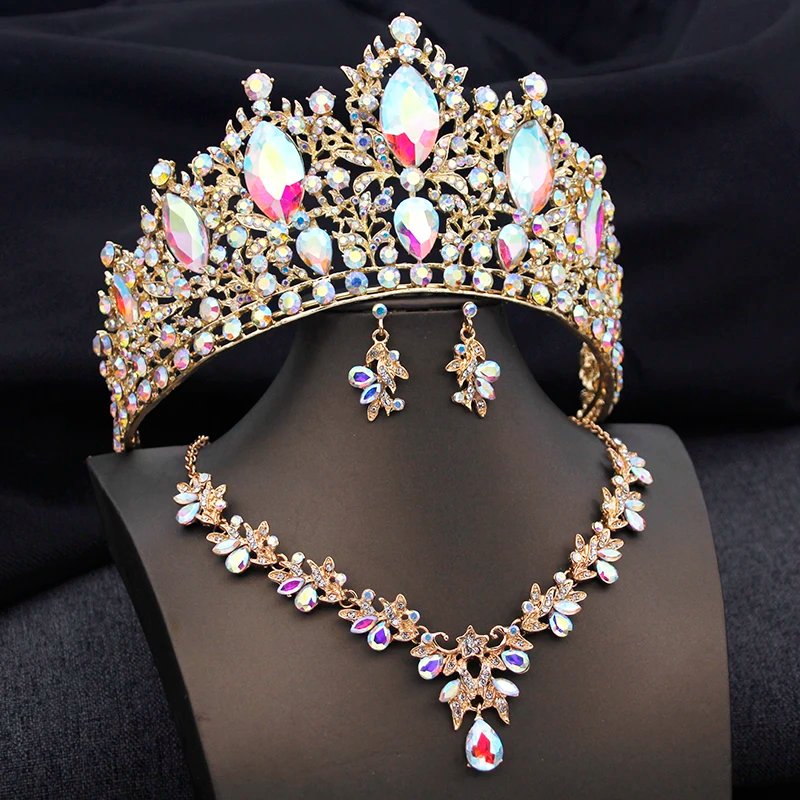 Ensemble de diadèmes verts de mariée, couronne en cristal, ensembles de bijoux de mariée pour femmes, robe de mariée, collier, boucles d'oreilles, accessoires de Costume Ensemble de diadèmes verts de mariée, couronne en cristal, ensembles de bijoux de mariée pour femmes, robe de mariée, collier, boucles d'oreilles, accessoires de Costume