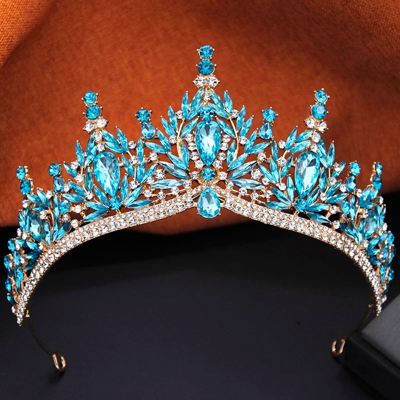 Ensemble de bijoux et diadèmes de couronne de mariage princesse, 3 pièces, collier et boucles d'oreilles de mariée vert rose, accessoire de bal d'anniversaire pour filles