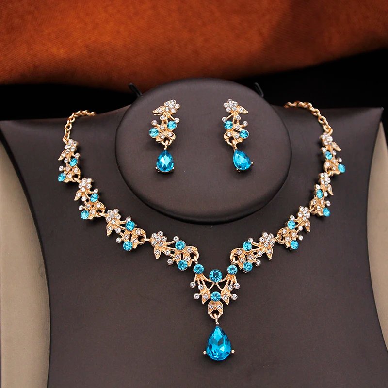 Ensemble de bijoux et diadèmes de couronne de mariage princesse, 3 pièces, collier et boucles d'oreilles de mariée vert rose, accessoire de bal d'anniversaire pour filles