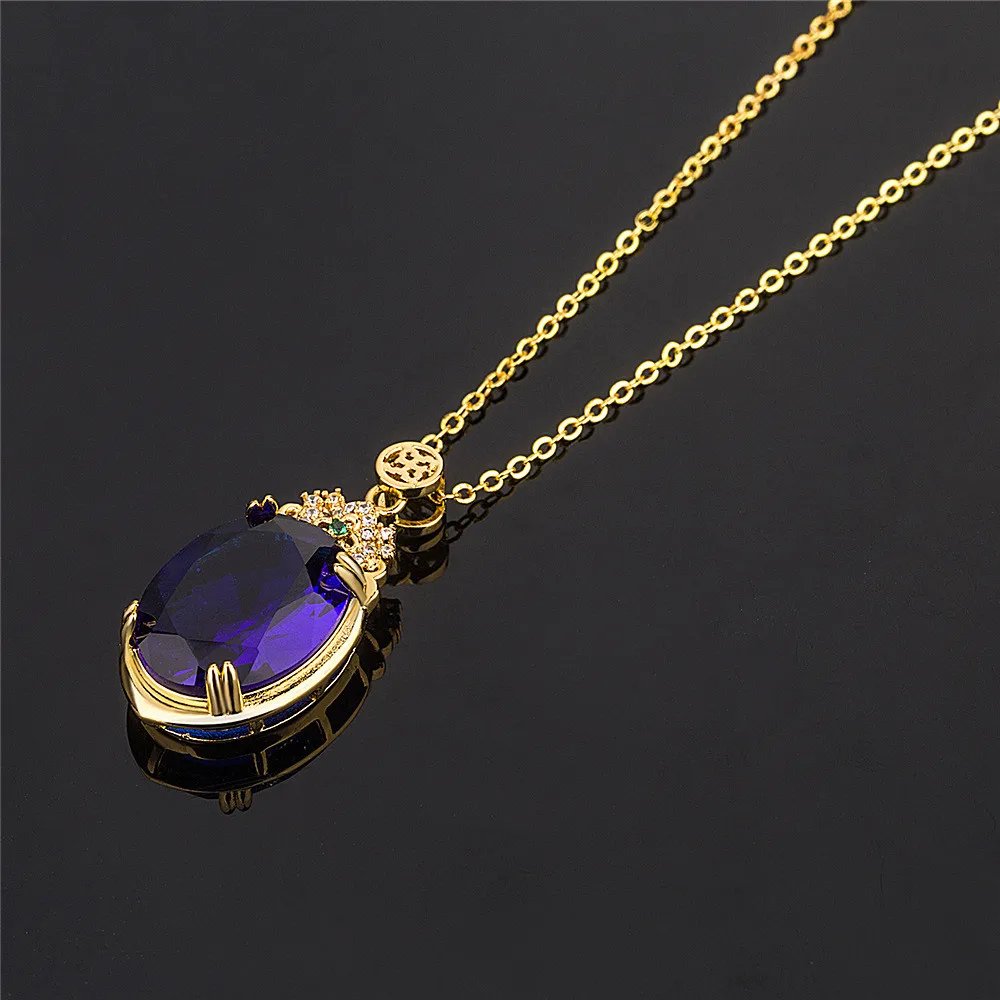 Collier Vintage en saphir ovale avec pendentif en cristal bleu pour femmes, bijoux ras du cou, couleur or 18k Collier Vintage en saphir ovale avec pendentif en cristal bleu pour femmes, bijoux ras du cou, couleur or 18k