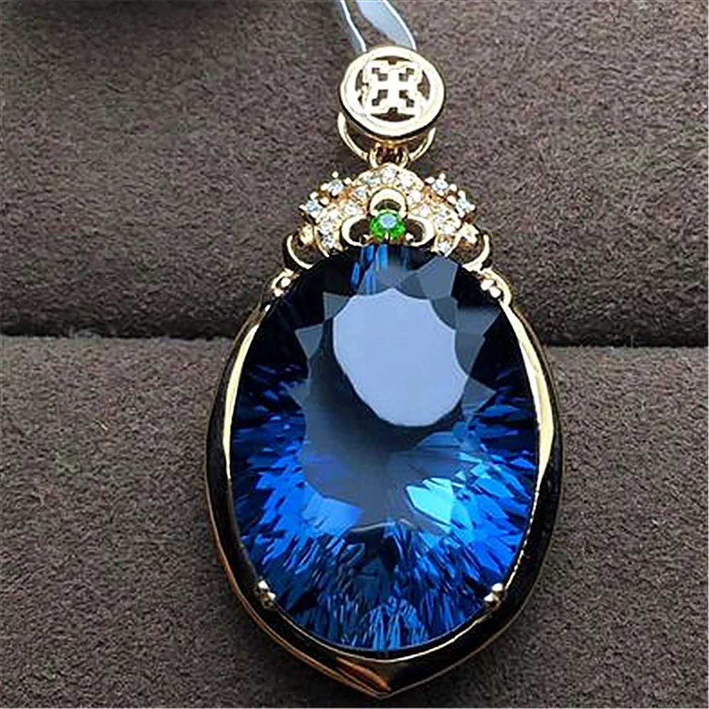 Collier Vintage en saphir ovale avec pendentif en cristal bleu pour femmes, bijoux ras du cou, couleur or 18k Collier Vintage en saphir ovale avec pendentif en cristal bleu pour femmes, bijoux ras du cou, couleur or 18k