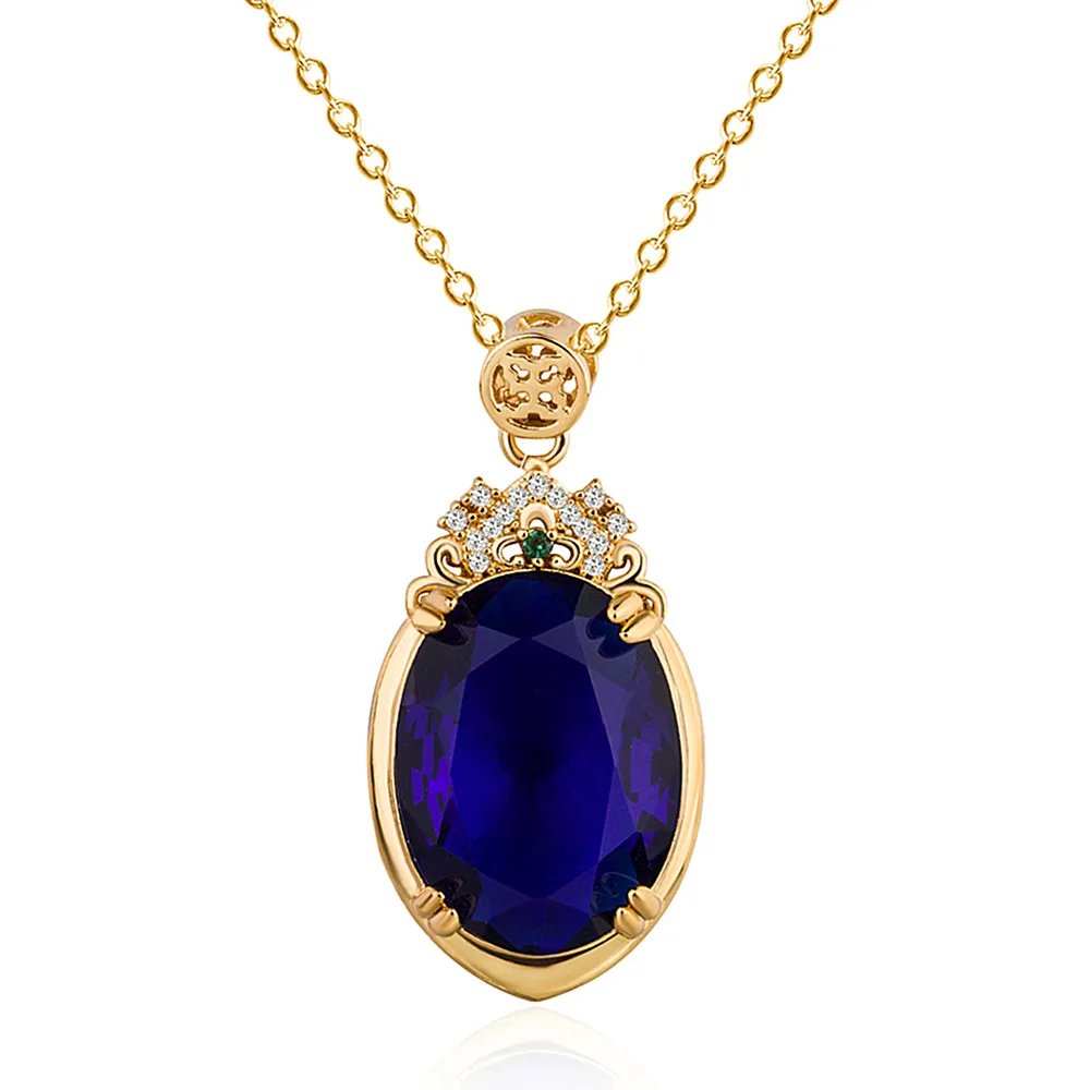 Collier Vintage en saphir ovale avec pendentif en cristal bleu pour femmes, bijoux ras du cou, couleur or 18k Collier Vintage en saphir ovale avec pendentif en cristal bleu pour femmes, bijoux ras du cou, couleur or 18k
