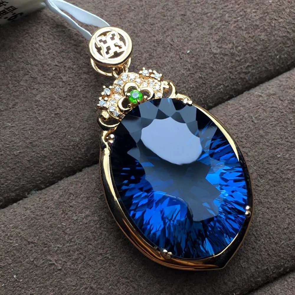 Collier Vintage en saphir ovale avec pendentif en cristal bleu pour femmes, bijoux ras du cou, couleur or 18k Collier Vintage en saphir ovale avec pendentif en cristal bleu pour femmes, bijoux ras du cou, couleur or 18k
