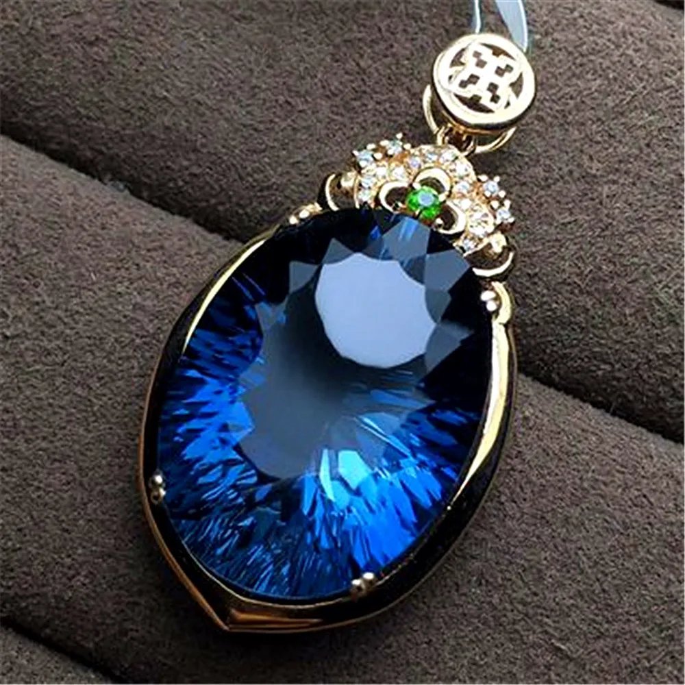 Collier Vintage en saphir ovale avec pendentif en cristal bleu pour femmes, bijoux ras du cou, couleur or 18k Collier Vintage en saphir ovale avec pendentif en cristal bleu pour femmes, bijoux ras du cou, couleur or 18k