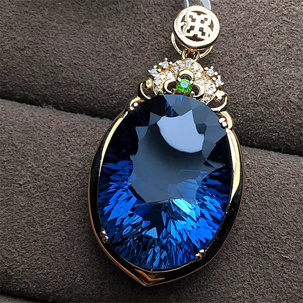 Collier Vintage en saphir ovale avec pendentif en cristal bleu pour femmes, bijoux ras du cou, couleur or 18k Collier Vintage en saphir ovale avec pendentif en cristal bleu pour femmes, bijoux ras du cou, couleur or 18k