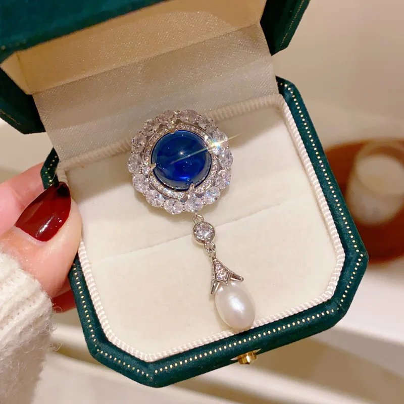 Broches françaises avec pendentif en perles d'eau douce naturelles de haute qualité pour femmes, élégantes, rétro, saphir, magnifique Corsage, bijoux Broches françaises avec pendentif en perles d'eau douce naturelles de haute qualité pour femmes, élégantes, rétro, saphir, magnifique Corsage, bijoux