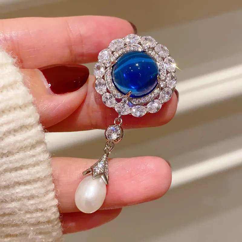 Broches françaises avec pendentif en perles d'eau douce naturelles de haute qualité pour femmes, élégantes, rétro, saphir, magnifique Corsage, bijoux Broches françaises avec pendentif en perles d'eau douce naturelles de haute qualité pour femmes, élégantes, rétro, saphir, magnifique Corsage, bijoux
