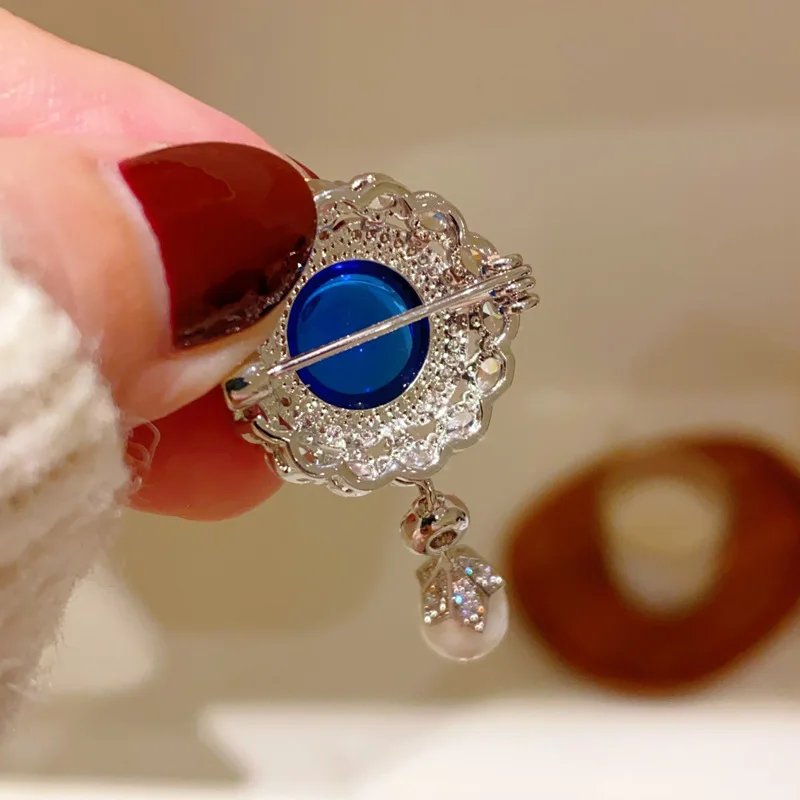 Broches françaises avec pendentif en perles d'eau douce naturelles de haute qualité pour femmes, élégantes, rétro, saphir, magnifique Corsage, bijoux Broches françaises avec pendentif en perles d'eau douce naturelles de haute qualité pour femmes, élégantes, rétro, saphir, magnifique Corsage, bijoux