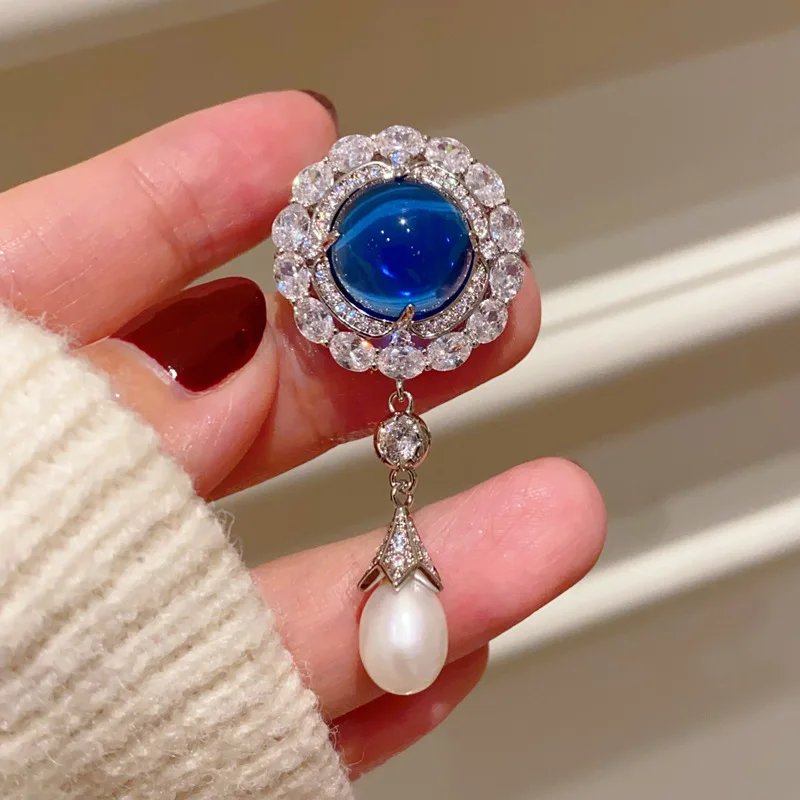 Broches françaises avec pendentif en perles d'eau douce naturelles de haute qualité pour femmes, élégantes, rétro, saphir, magnifique Corsage, bijoux Broches françaises avec pendentif en perles d'eau douce naturelles de haute qualité pour femmes, élégantes, rétro, saphir, magnifique Corsage, bijoux